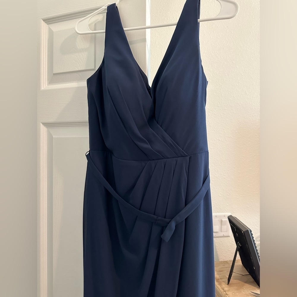 David’s Bridal V Neck Dark Blue Navy Dress, Sz 10